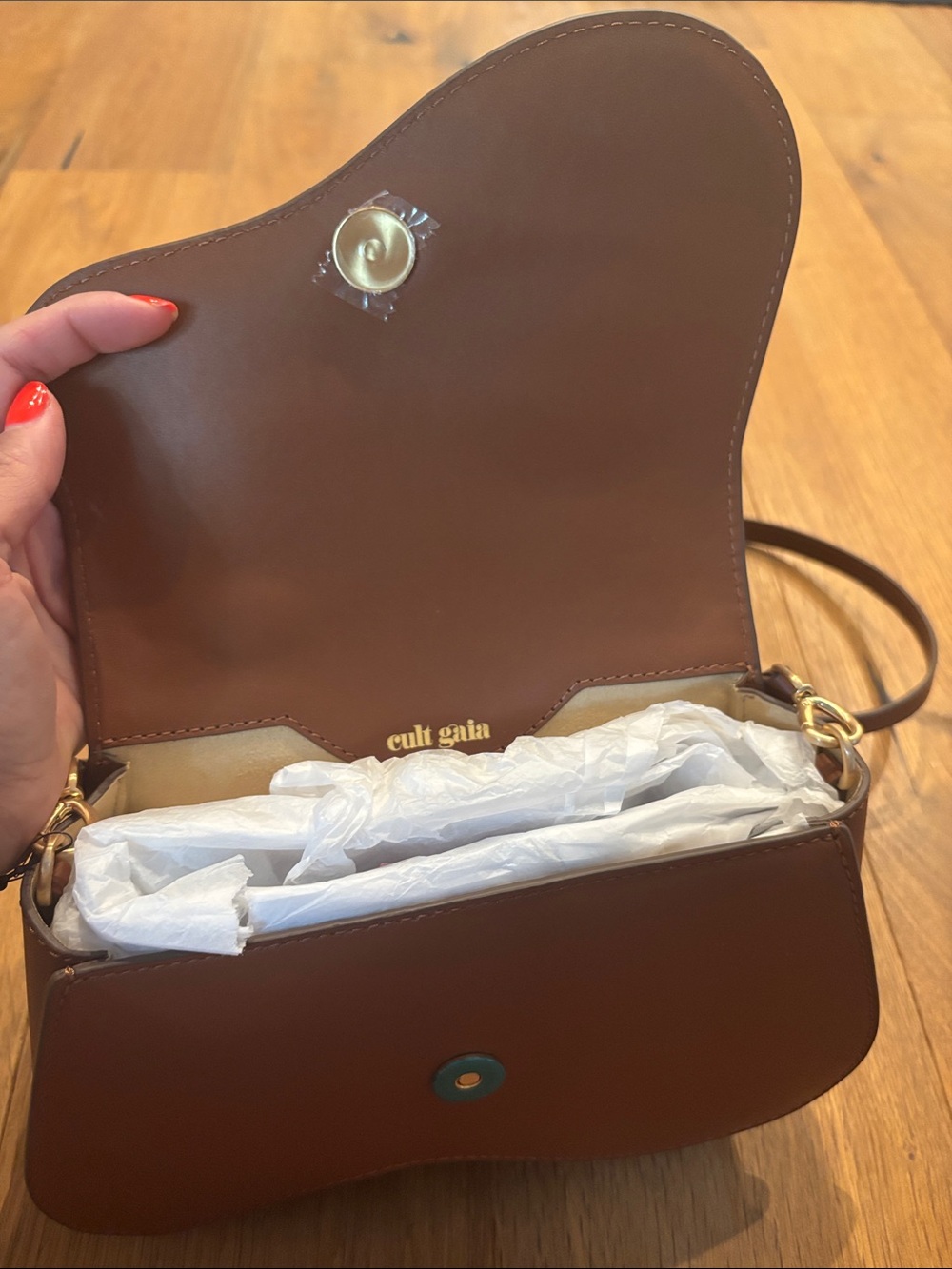cult gaia Brown Kazia Nano Crossbody Bag with Gold Orbs - Picture 3 of 6